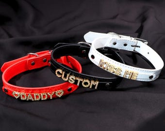 Personalized Letters Choker Collar Necklace, Rhinestone Letters Choker, Collar Necklace For Party, Women Cosplay Daddy's Girl Choker