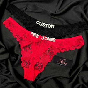 Personalised Name Thong, Custom Thong with Name, Lace Thong, Name G-Strings, Crystal Name Lingerie, Anniversary Gifts, Valentine&#39;s Day Gifts