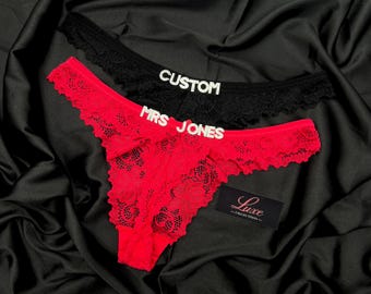 String prénom personnalisé, String personnalisé avec nom, String en dentelle, Strings prénom, Lingerie prénom cristal, Cadeaux d'anniversaire, Cadeaux Saint-Valentin