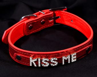 Custom Word Necklace, Leather Choker, Choker Collar Black Leather Choker With Metal Letters, CHOOSE YOUR OWN Custom Words