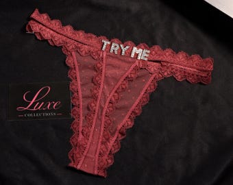 Custom Name Lace Thong, Personalised Name Thong, Custom Name Thong, Custom Thong With Silver Charms