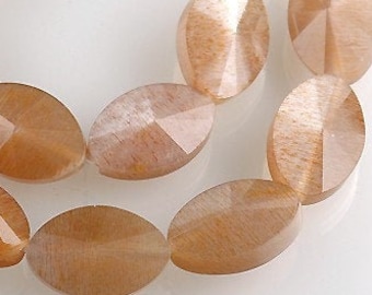 PEACH SUNSTONE 12mm Faceted chunky Marquise beads - 8 inch strand