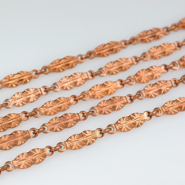 3 FT 1940's Vintage COPPER Plated Chain Bulk CHAIN Jewelry chain Fancy Flat Bar chain