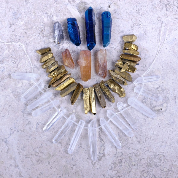 Designer DESTASH! Rough Crystal pendant beads Natural Rock Crystal Quartz, Gold plated, Titanium