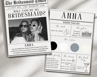 Brautjungfer Vorschlag Karte Zeitung Will you be my Brautjungfer? Trauzeugin Vorschlag Brautjungfer Info Karte Instant Download PDF Printable