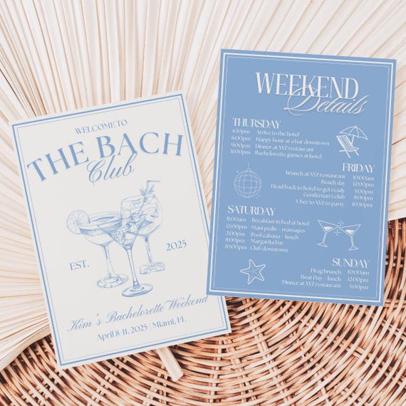 Bachelorette Party Itinerary Template Bach Club Theme Travel Itinerary Girls Trip Digital Download DIY Bachelorette Trip Printable Details