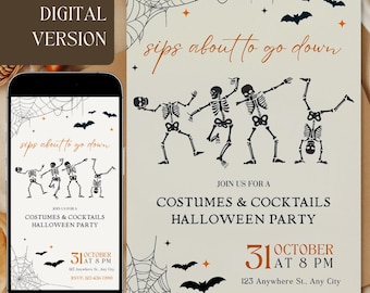Halloween Party Invitation Template Sips about to go Down Halloween Invitation Adult Halloween Costume Party Invite Costumes & Cocktails