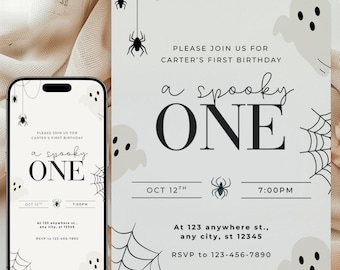 Halloween Party Invitation A Spooky One First Birthday Invite Halloween First Birthday Invitation Template Spooktacular Digital Bday Party