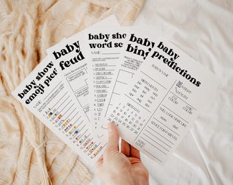 Baby Shower Game Bundle Minimalist Baby Shower Editable Game Printable Baby Bingo Baby Shower Prediction Baby Trivia Family Feud Baby Emoji