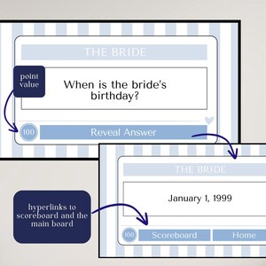 Customizable Bach Club Bachelorette Jeopardy trivia game shown on a TV screen. Perfect for bachelorette parties, girls trips, and fun game nights, this editable template lets bridesmaids create personalized trivia questions. The digital download can be customized in Canva and played easily on a TV for group entertainment.