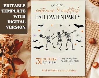 Adult Halloween Invitation Costume Party Neighborhood Halloween Party Invitation Template Costumes & Cocktails Invite Fall Party Theme Idea