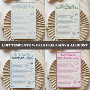 four variations of the bachelorette bar hopping game template. variations include different colors, fonts, etc