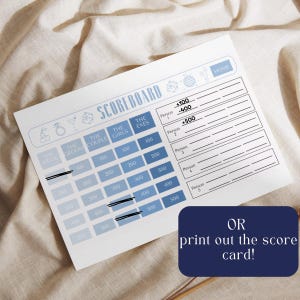 Customizable Bach Club Bachelorette Jeopardy game scoreboard displayed on a printed card. Simple to download and edit in Canva, this girls trip party game is ready for instant play. The trivia-style game adds excitement to a bachelorette weekend, bridal party gathering, or fun night in with friends celebrating the bride.