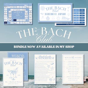 This item is also available as part of out Bach Club Bachelorette Party Bundle available in the shop. The bundle includes this Bachelorette Jeopardy game, a Bachelorette drinking board game, a customizable bachelorette itinerary template, a scavenger hunt game, and a Would She Rather bachelorette game.
