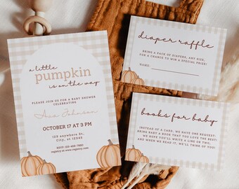 A Little Pumpkin is on the Way Baby Shower Invitation Template Little Pumpkin Baby Shower Invite Bundle Fall Baby Shower Theme Idea Raffle