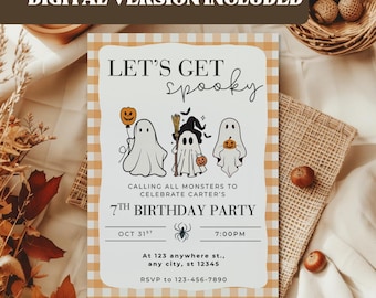 Editable Halloween Birthday Party Invitation Template Ghost Birthday Party Invite Printable Lets Get Spooky Halloween Party Fall Birthday