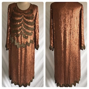 1970s Does 1920s Heavily Beaded and Sequined Art Deco Flapper Style Party Dress image 1
