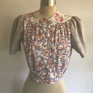 1930s Patchwork Puff Sleeve Blouse - Repro Blouse - Vintage Blouse - Boho Blouse - 1930s Floral Blouse - Pin Up Blouse - Feedsack Blouse