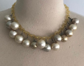 1940s Faux Pearl Ball Celluloid Necklace - Celluloid Cable Chain Necklace - 1940s Bauble Necklace - Pin Up Necklace -Pearl Novelty Necklace