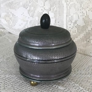 1920s Spun Aluminum Deco Musical Jewelry Box with Bakelite Handle - 1920s Boudoir - Art Deco Box