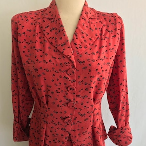 1940s SILK 2 Piece Dress - Silk Suit - Tree Print - Novelty Print Suit - Pin Up Suit - Jacket and Skirt Set - VLV - A Line Skirt