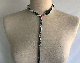 Hand Beaded SNAKE Lariat Necklace - Seed Bead Necklace - Bead Crochet Necklace -Flapper Necklace - POW Snake Necklace -Boho Beaded Necklace