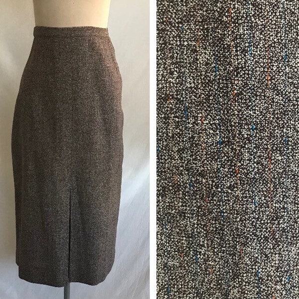 1950s Speckled Wool A Line Skirt - Kick Pleat Skirt - Pin Up Skirt - Winter Skirt - Rockabilly Skirt - Pencil Skirt - Hand Tailored Skirt