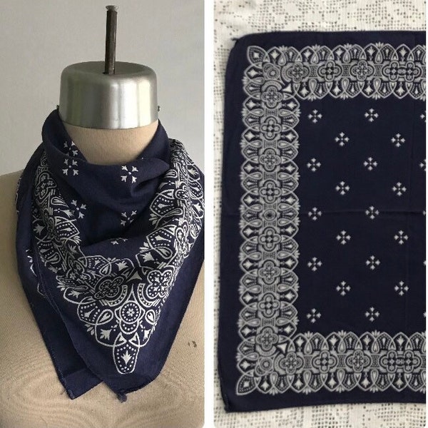 1940s All Cotton Washfast Color Navy and White BANDANA - Selvedge Edge Bandana - Western - Cowboy Cowgirl - Rockabilly - Rosie the Riveter