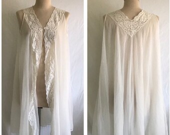 1960s Sheer White Nylon Trapeze Sleeveless Peignoir - Pin Up Boudoir Style - Vintage Honeymoon