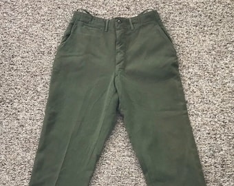 1960s Wool Army Unisex Utility Pants - Wool Trousers - Army Green Pants - Twill Pants