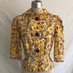 1940s Repro Pixie Hooded Puff Sleeve Floral Blouse Made with 1940s Fabric and Buttons