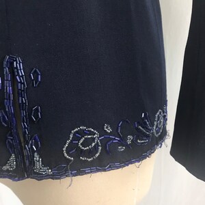 1940s Navy Blue Wool Gabardine Floral BEADED Jacket AS IS - Hourglass ...