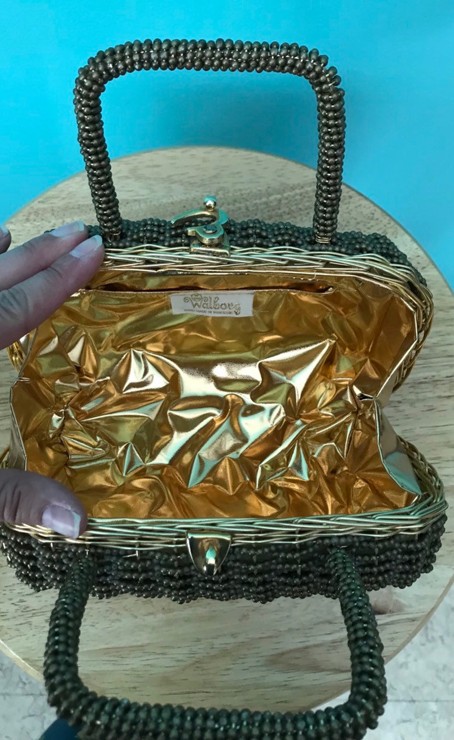 1960s Gold Woven Wire Basket Box Mini Suitcase Beaded Novelty Etsy