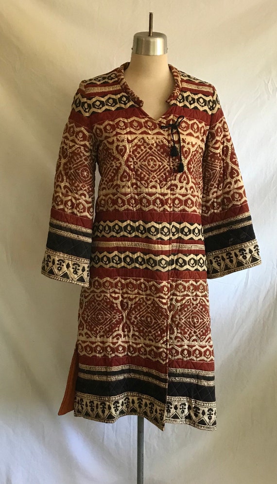 1970s Boho Quilted WRAP Coat - Block Print Coat -… - image 2