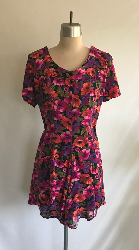 1980s Rayon Poppy Print Romper - Princess Seam Ro… - image 4