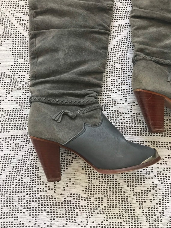 1980s KINNEY Gray Leather High Heeled Boots - Boh… - image 2