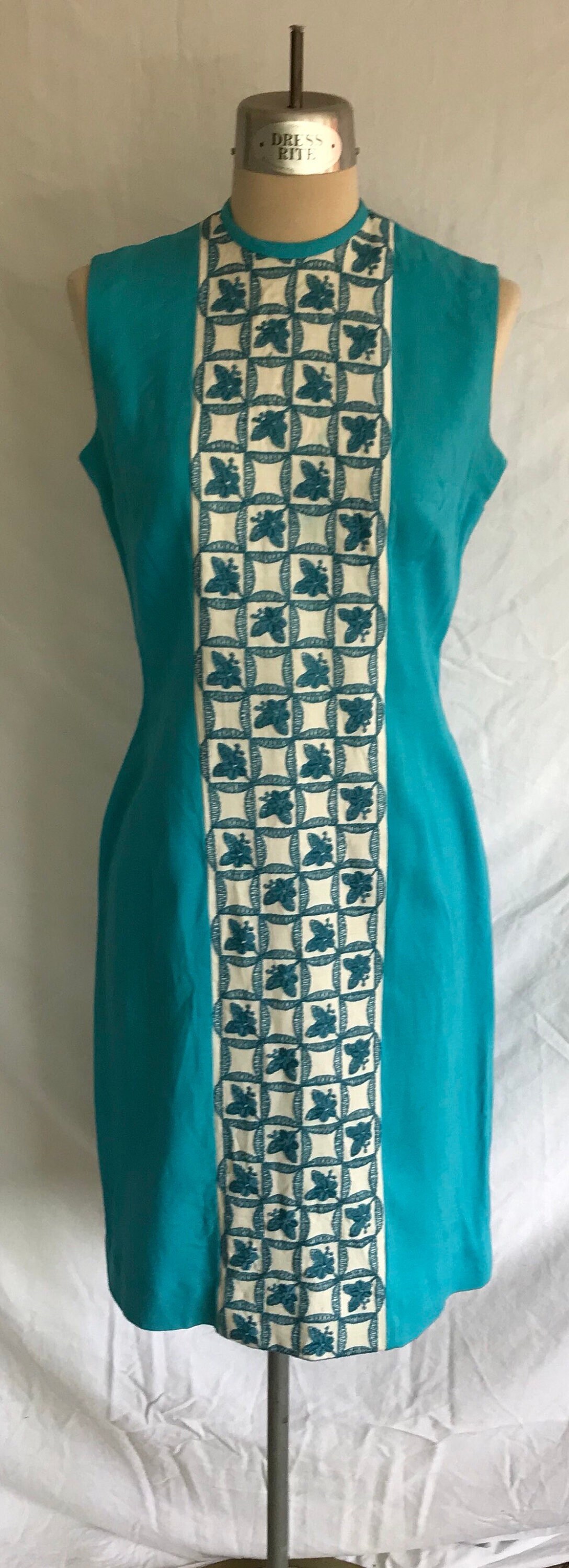 1950s Bombshell Henry Rosenfeld Turquoise Embroidered Wiggle Dress ...
