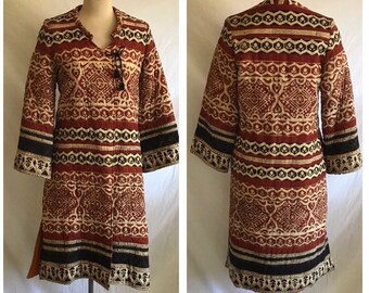 1970s Boho Quilted WRAP Coat - Block Print Coat - Indian Block Print - Batik Print Coat - Cotton Coat - Hippie Coat -Asymmetrical