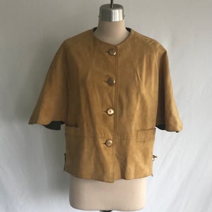 1960s Honey Suede Capelet Coat 60s Suede Coat Mod Suede Coat Space Age Jacket Boho Coat Cape Coat image 2