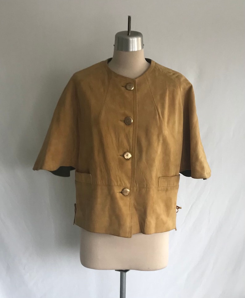 1960s Honey Suede Capelet Coat 60s Suede Coat Mod Suede Coat Space Age Jacket Boho Coat Cape Coat image 2