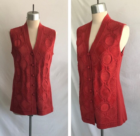 1960s Boho Patchwork Suede Leather Vest: Crochet … - image 2
