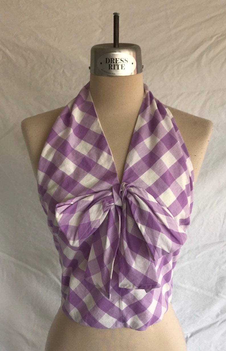 1940/'s Giant Gingham Cotton Repro Halter Top with Bow