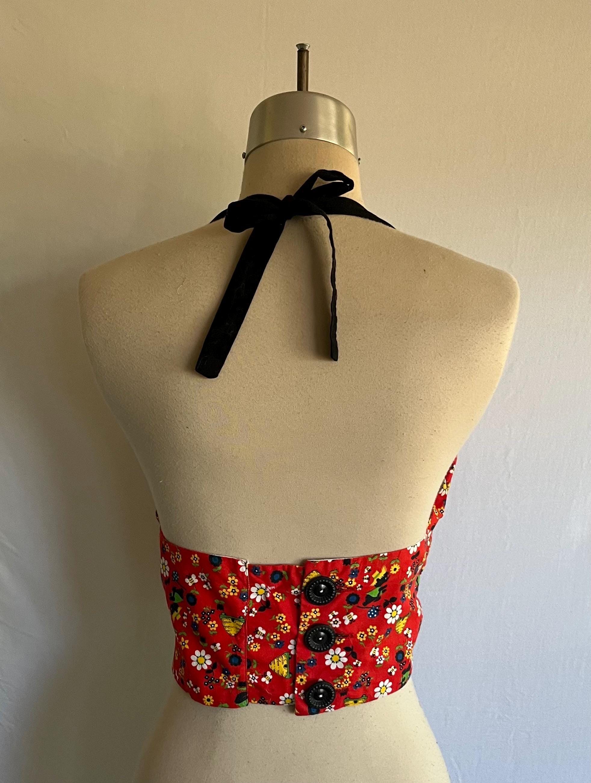 1950s REPRO Novelty Print Mid Mod Halter Top - Rockabilly 1950s REPRO Novelty Print Mid Mod Halter Top - Rockabilly