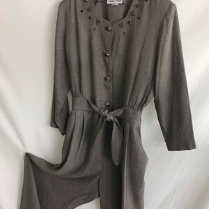 1980s Western Long Sleeve JUMPSUIT with Pockets Tie Waist Jumpsuit Gray Jumpsuit Sweetheart Neckline Jumpsuit Metal Studded Jumpsuit image 3