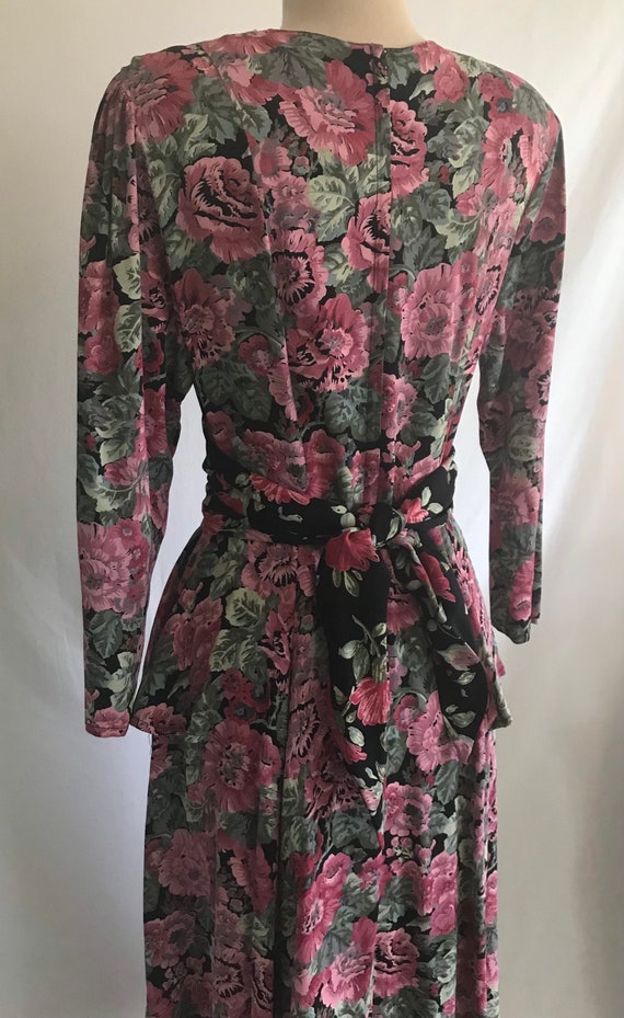 1980s Carole Little Black and Pink Floral Rayon P… - image 8