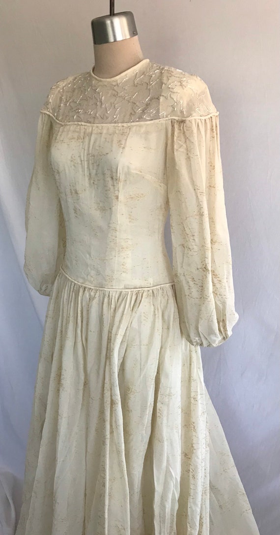 1940s Ivory Beaded Long Sleeve Wedding Dress - Vi… - image 2