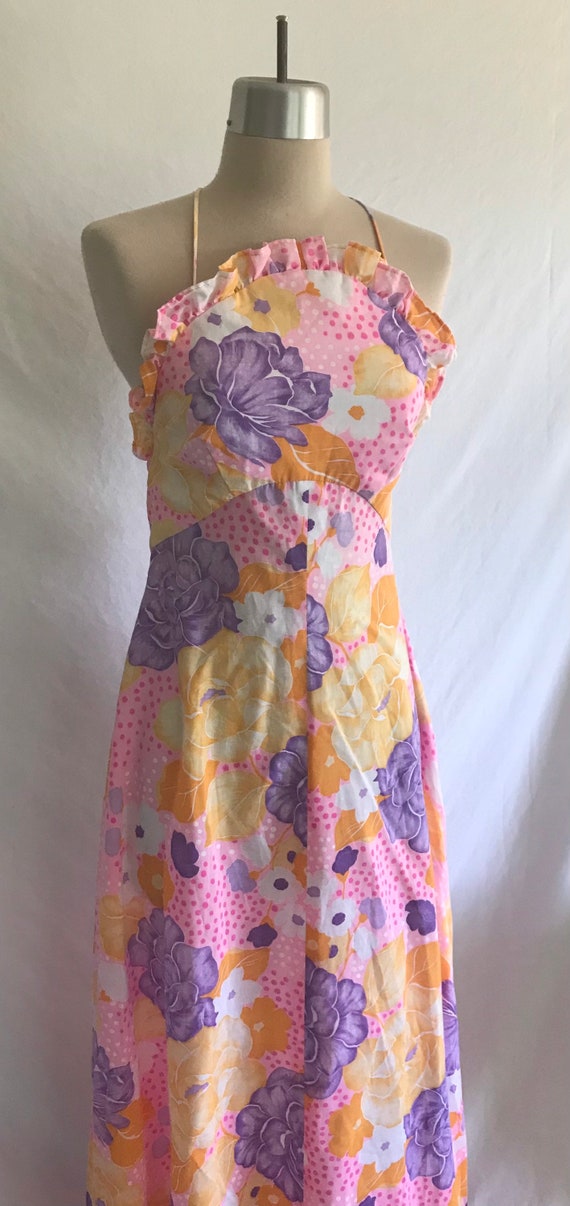 1970s Floral Maxi Dress - Sundress - Backless Dre… - image 3