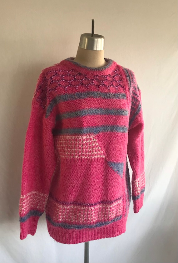 1980s HOT PINK Avant Garde Pullover Sweater - Ret… - image 2