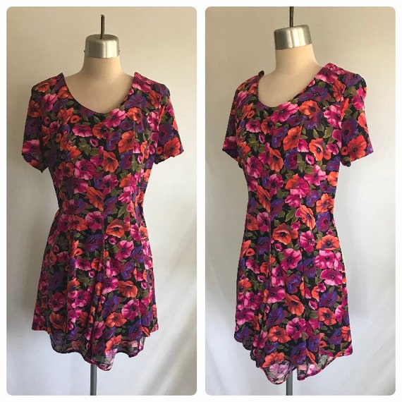 1980s Rayon Poppy Print Romper - Princess Seam Ro… - image 1