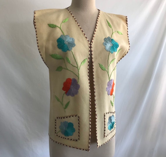 Floral Embroidered Open Front Vest